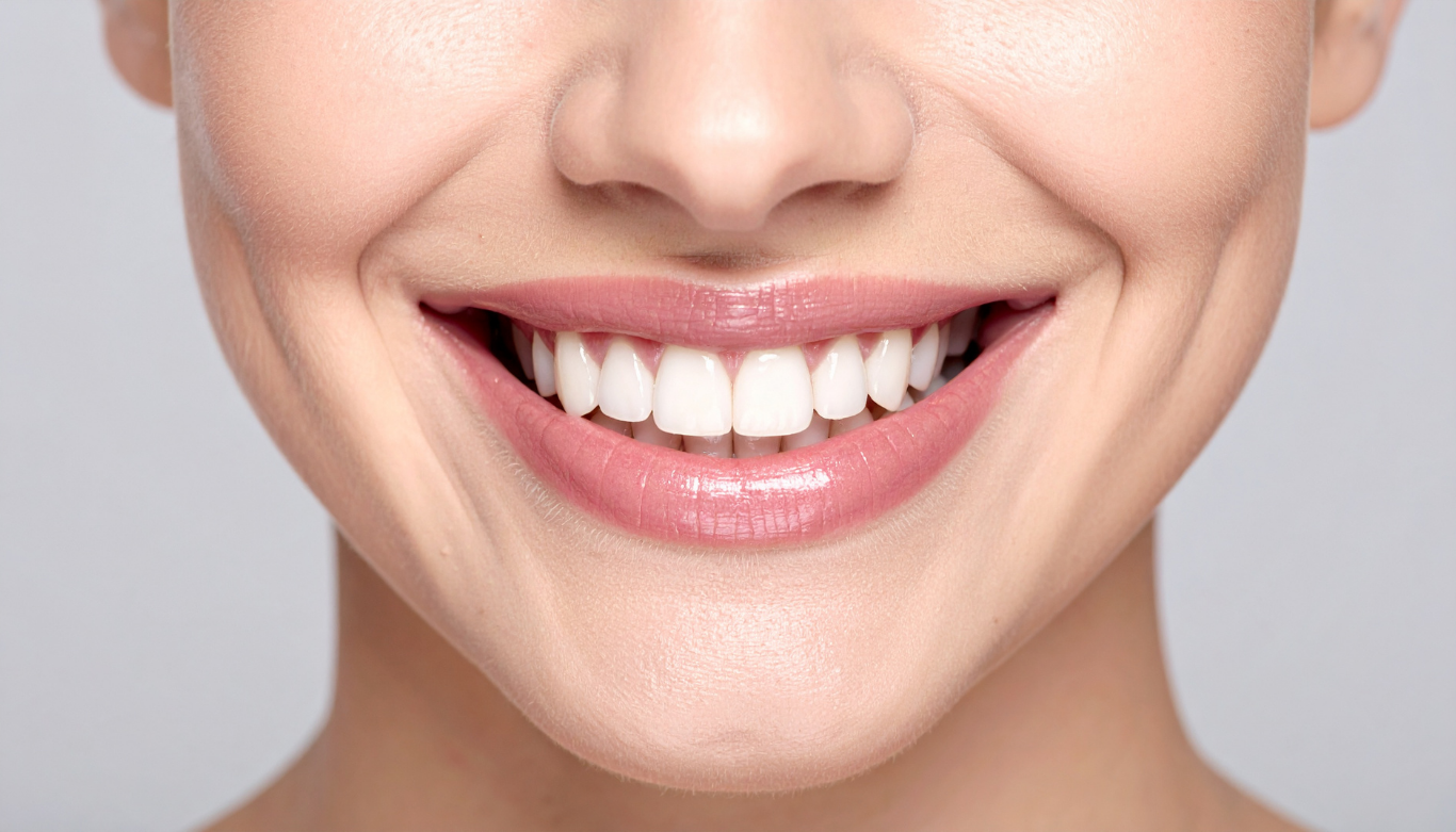 wellington-point-dental-teeth-whitening Close-up of a smiling mouth with white teeth and pink lips.